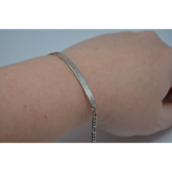 Engravable Bracelet Figaro Chain Blank Nameplate Customizable Sterling Silver - Picture 2 of 8